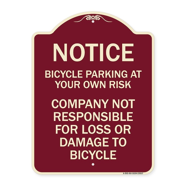 Signmission Bicycle Parking at Your Own Risk Company Not Responsible for Loss or Damage to, A-DES-BU-1824-23537 A-DES-BU-1824-23537 - main
